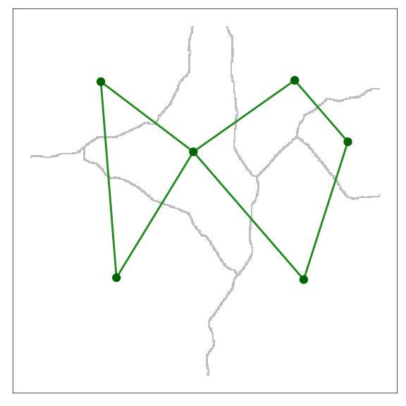\label{fig:gocthresh}A visualization of a GOC model. In this case it is the 6th scale or threshold extracted. Voronoi polygons imply regions that are functionally-connected at the given movement threshold.