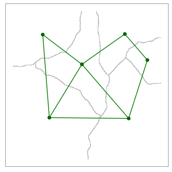 \label{fig:gocthresh}A visualization of a GOC model. In this case it is the 6th scale or threshold extracted. Voronoi polygons imply regions that are functionally-connected at the given movement threshold.